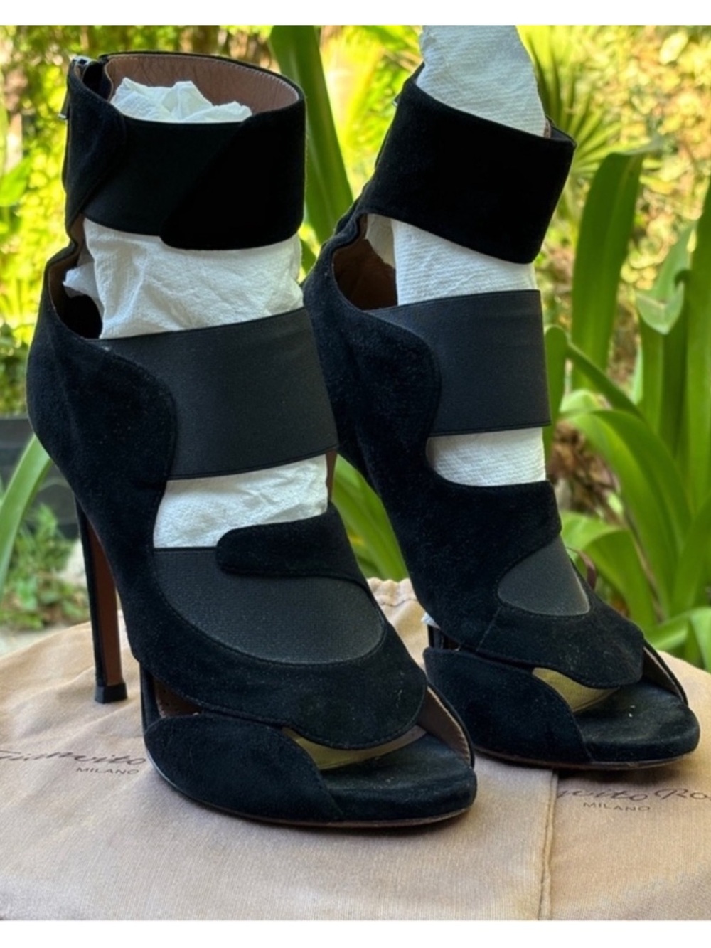 Alaia black suede bandaged stiletto pumps